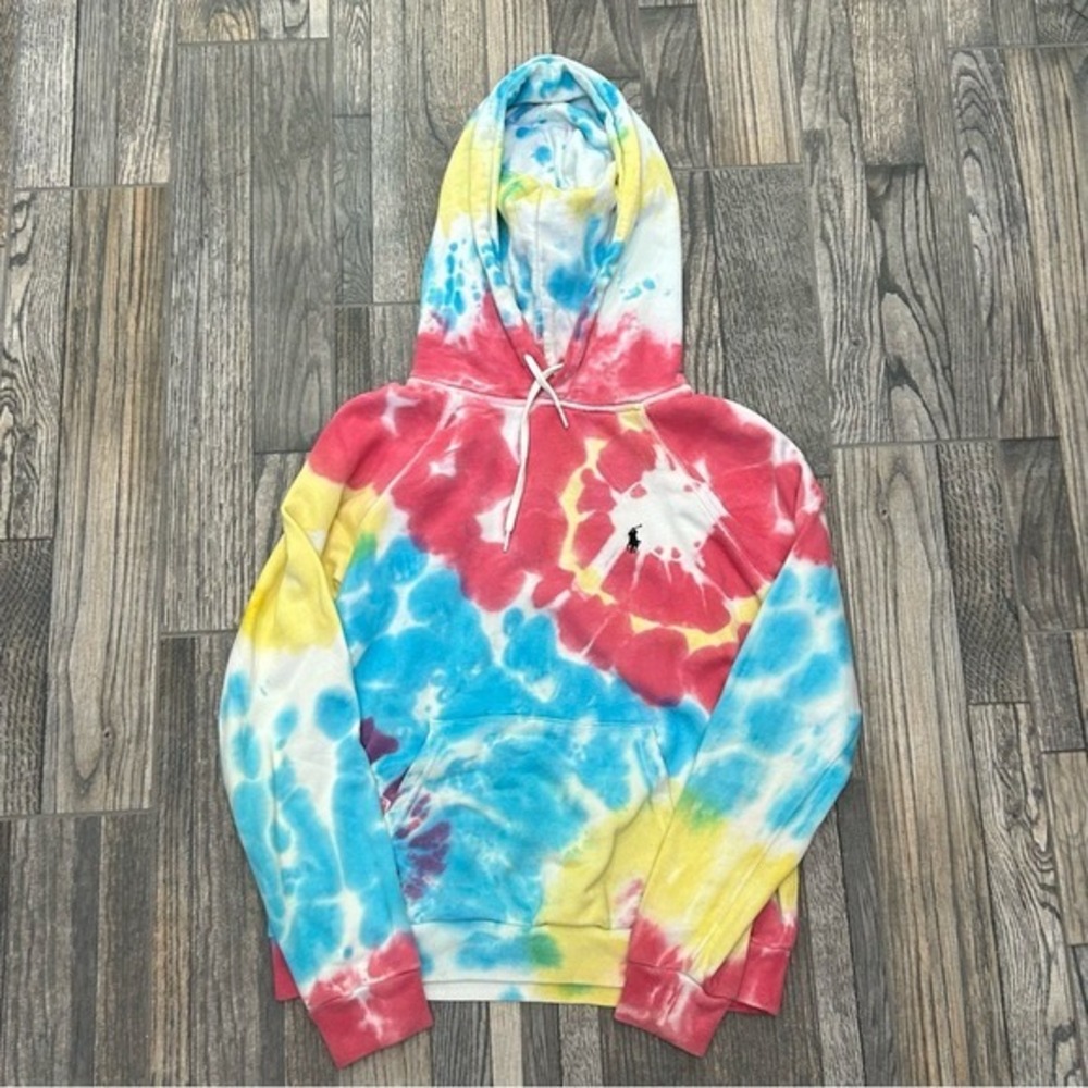 🔥 Polo Ralph Lauren Tie-Dye Pullover Hooded Sweatshirt Women Sz Small -‎ GUC